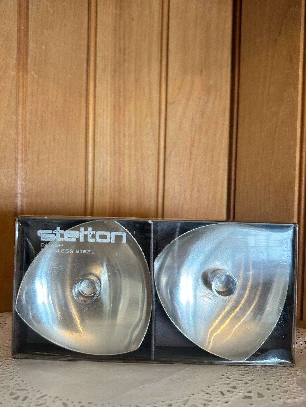 Vintage Set of 2 Stelton Stainless Steel 18/8 Candle Holders Denmark Original Bo